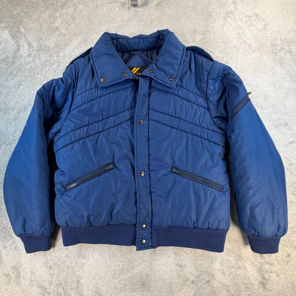 Vintage Sears Puffer Jacket Mens Large Blue Quilted Bomber Coat Snap Front